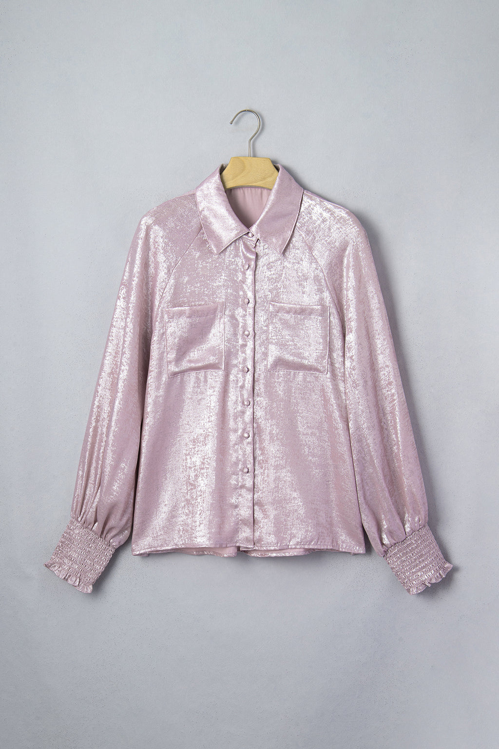 Delicacy Long-Sleeve Button-Front Ruffle Cuffs Back Paneling Shirt