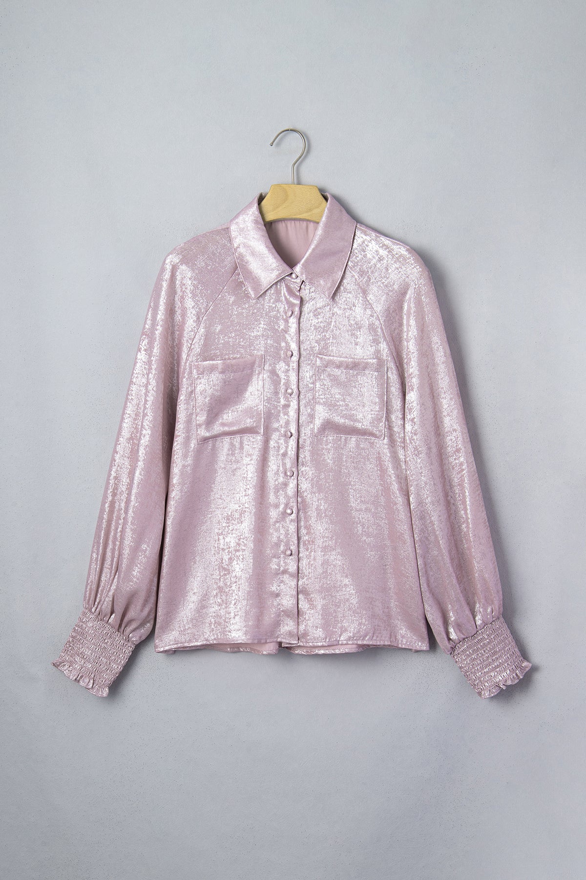 Delicacy Long-Sleeve Button-Front Ruffle Cuffs Back Paneling Shirt