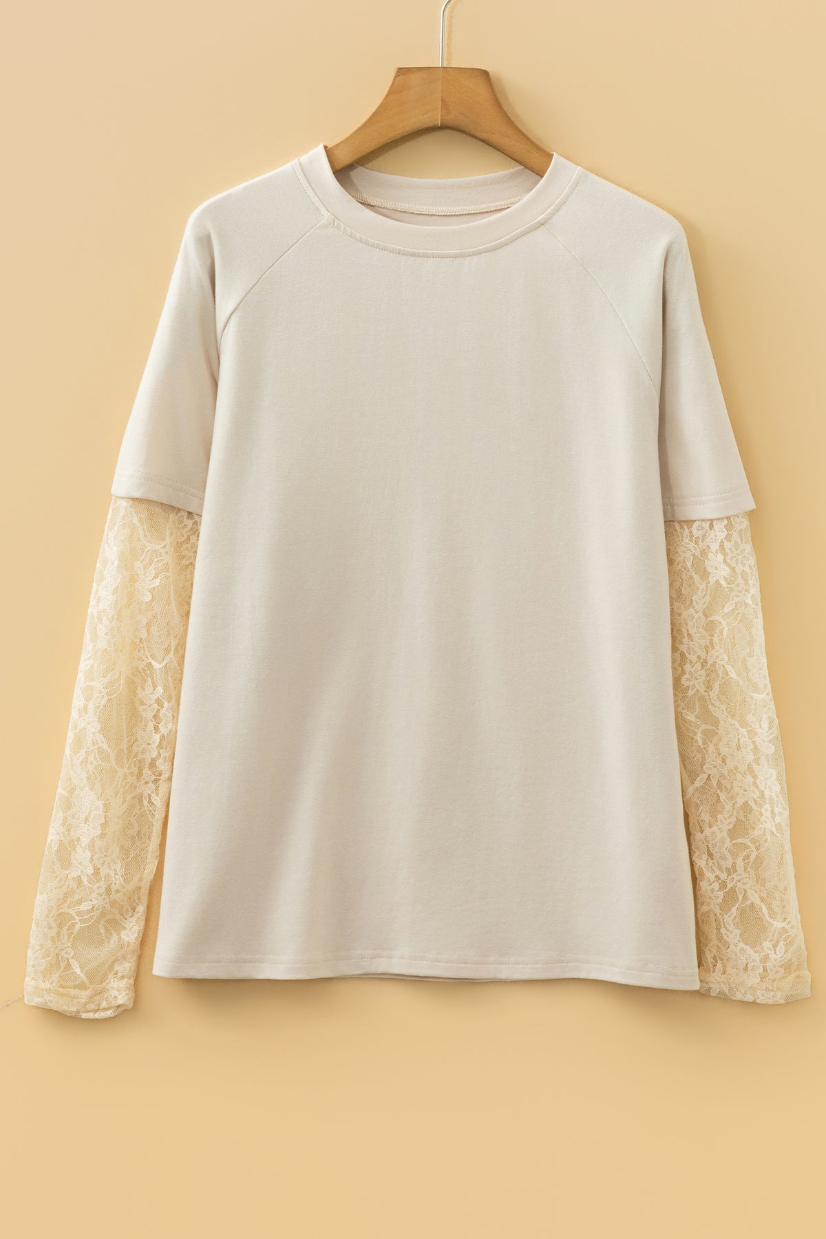 Solid Color Lace Long Sleeve T Shirt
