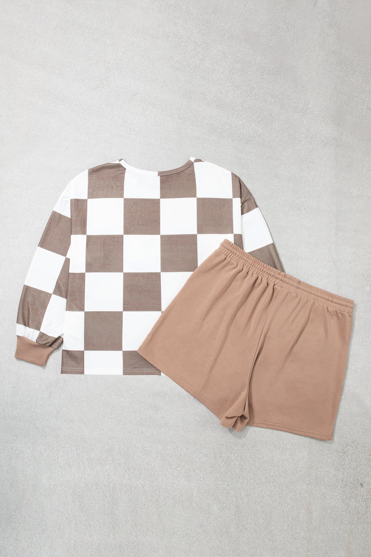 Plus Size Khaki Checkered Shorts Set