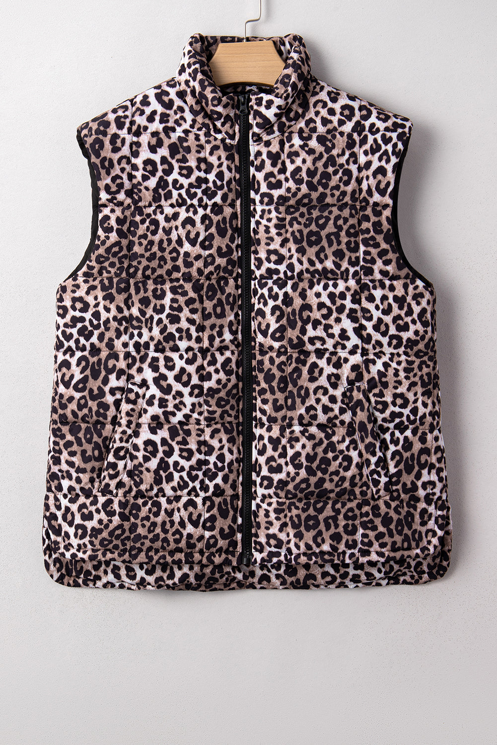 Brown Leopard Print Puff Vest