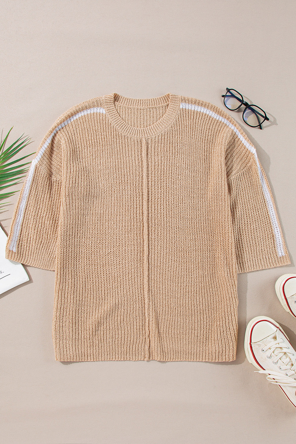 Light French Beige Contrast Stripe Sweater