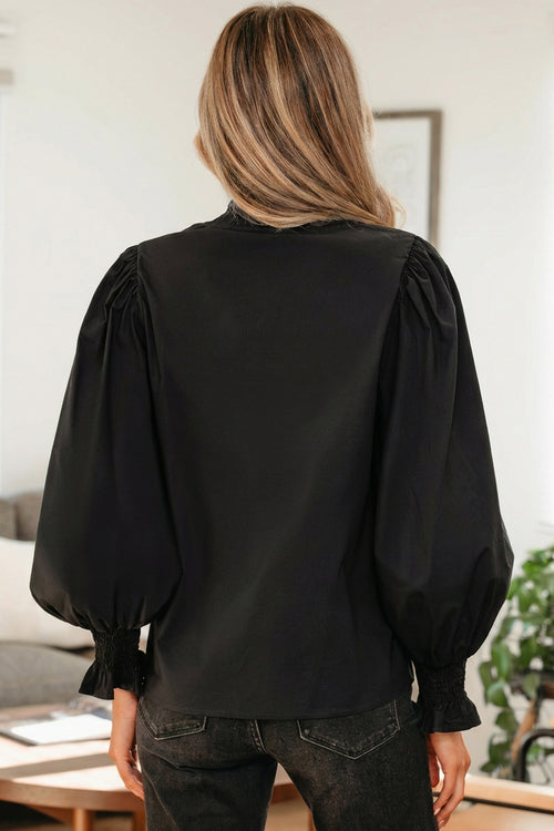100% Cotton Leopard Trim V Neck Blouse