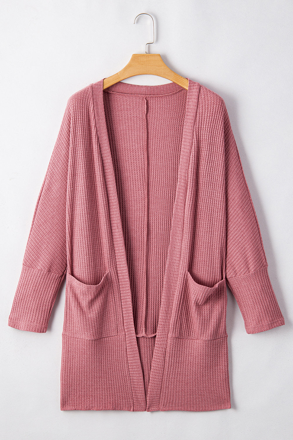 Mineral Red Waffle-Knit Pocket Cardigan
