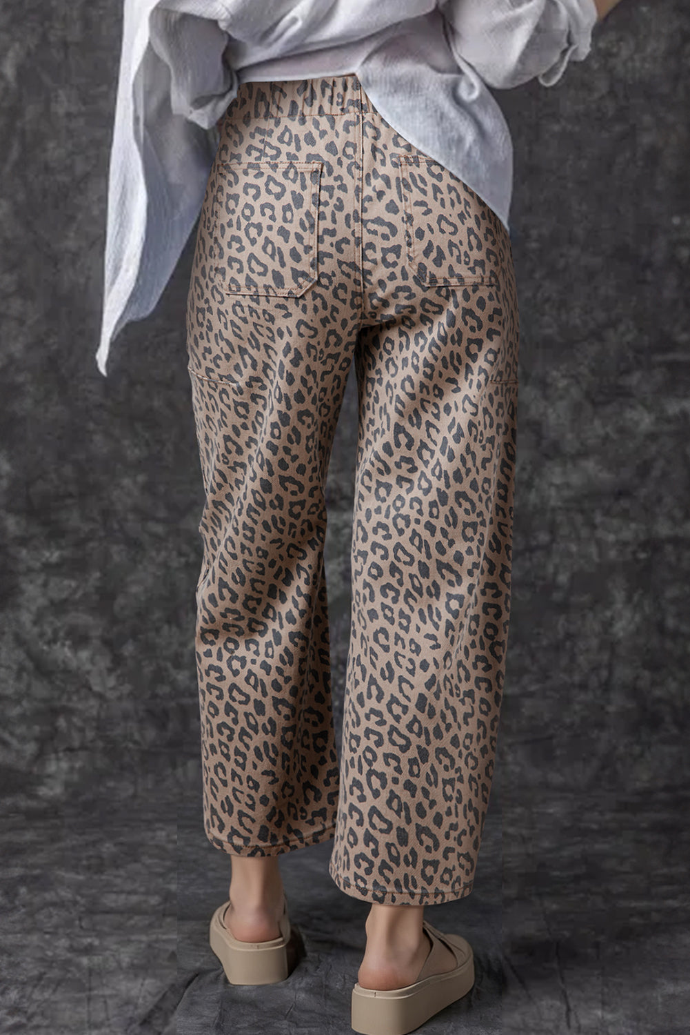 Leopard Drawstring Barrel Jeans