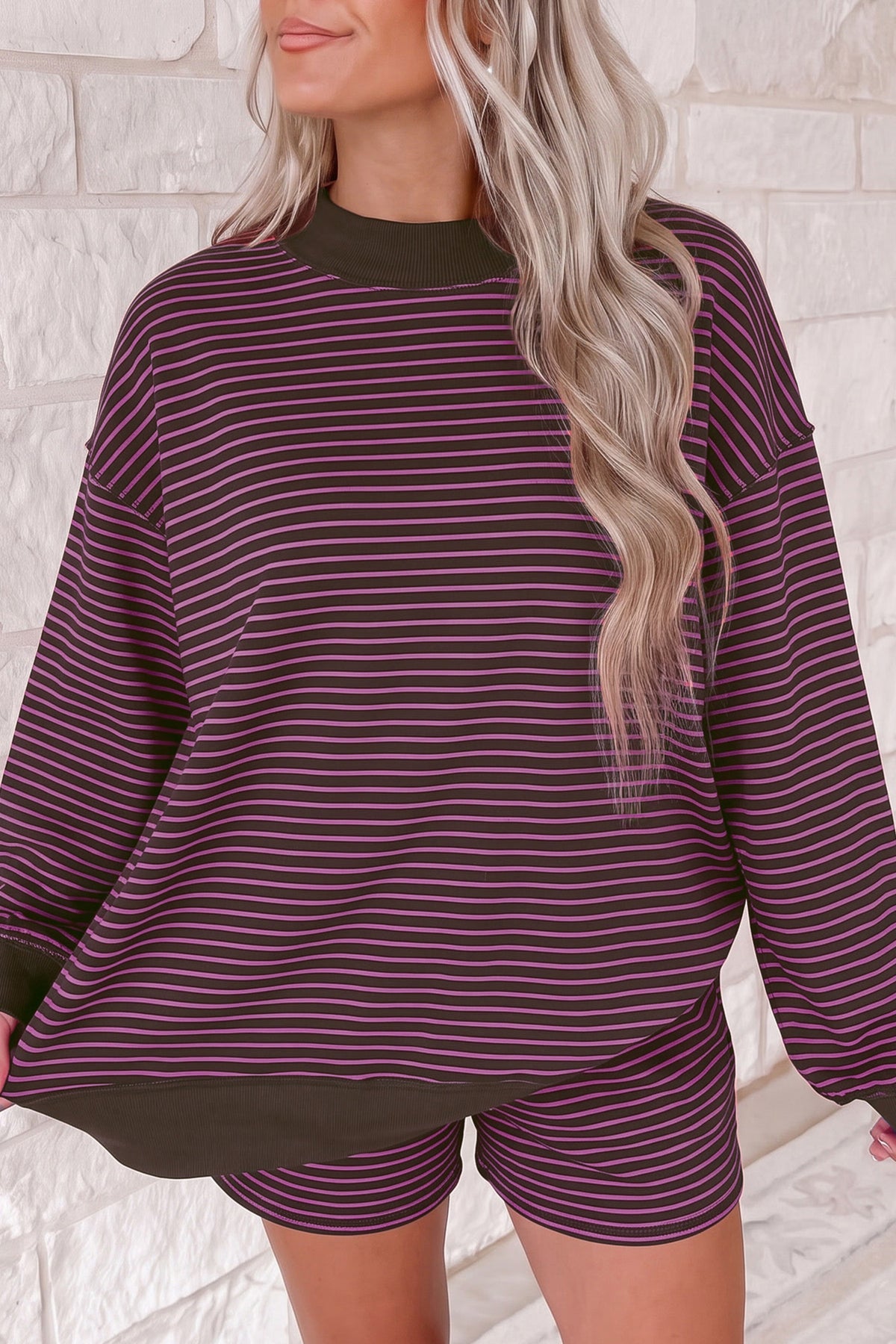 Blue Stripe Pullover & Shorts Set