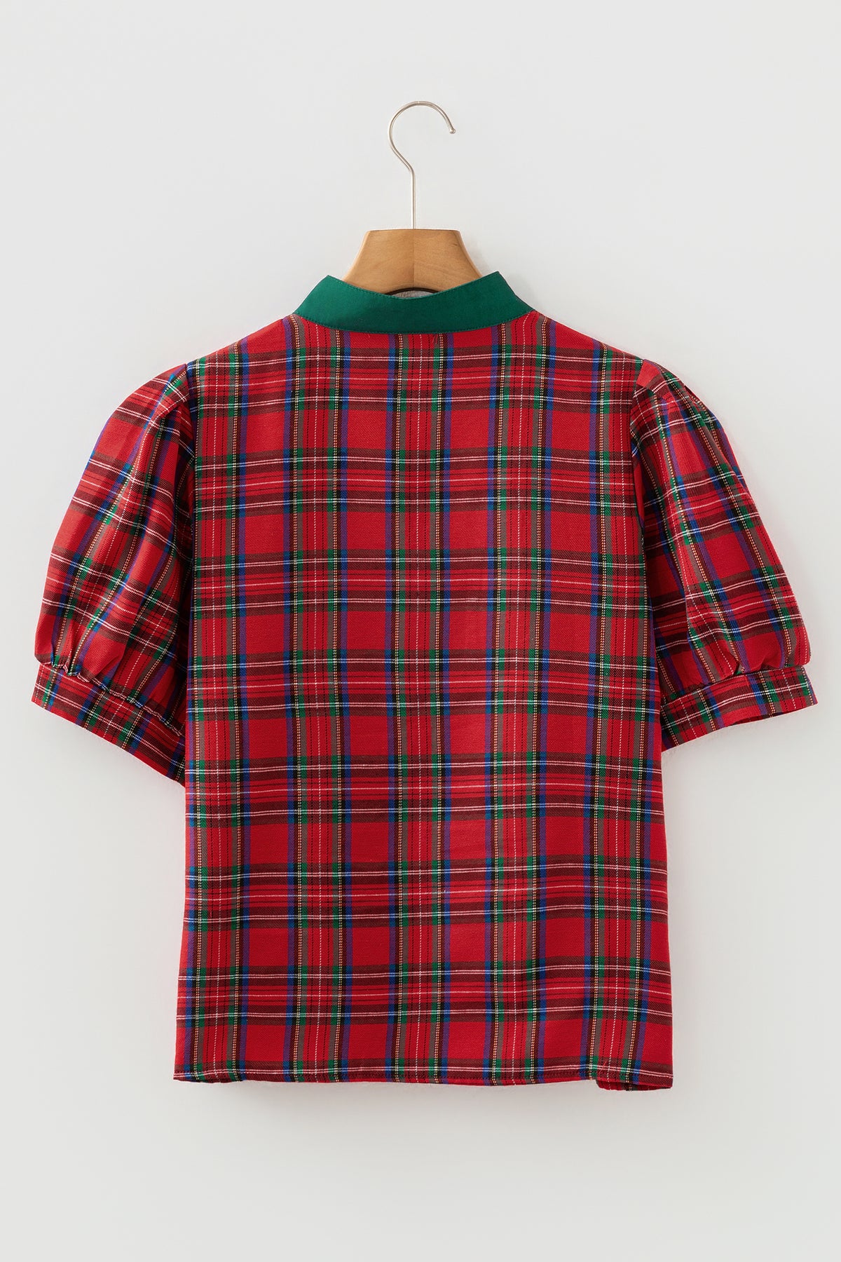 Red Plaid V-Neck Blouse