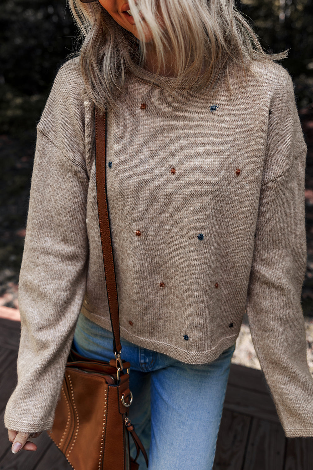 Gray Morn Dot Drop-Shoulder Sweater