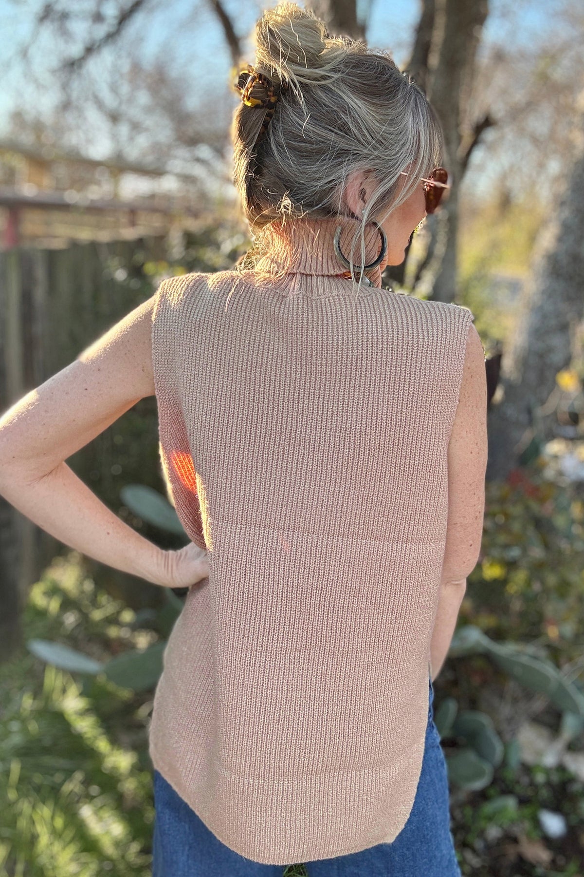 French Beige Split-Hem Sweater Vest