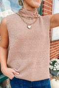French Beige Split-Hem Sweater Vest