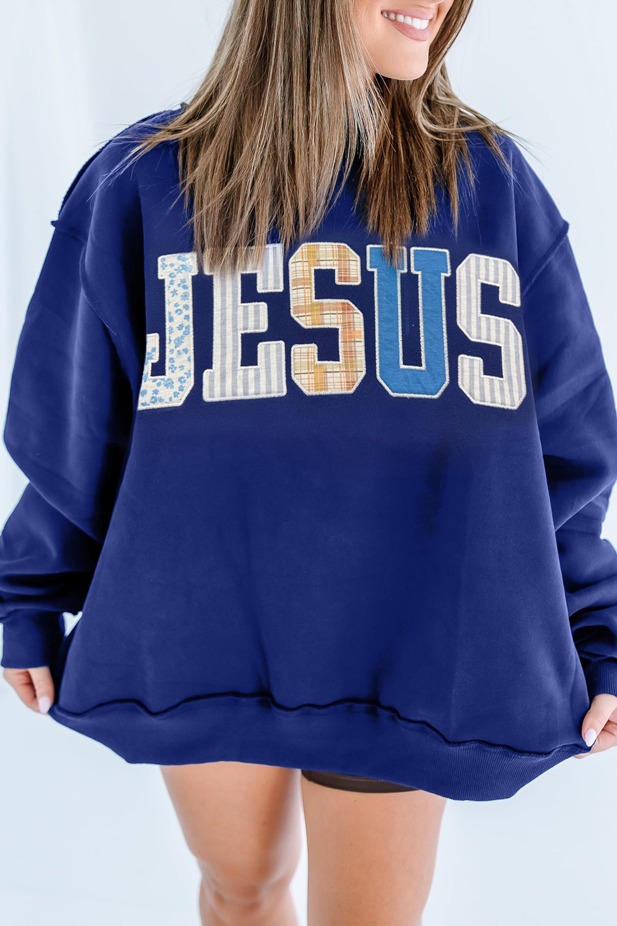 WWJD Patchwork Mock Neck Sweatshirt