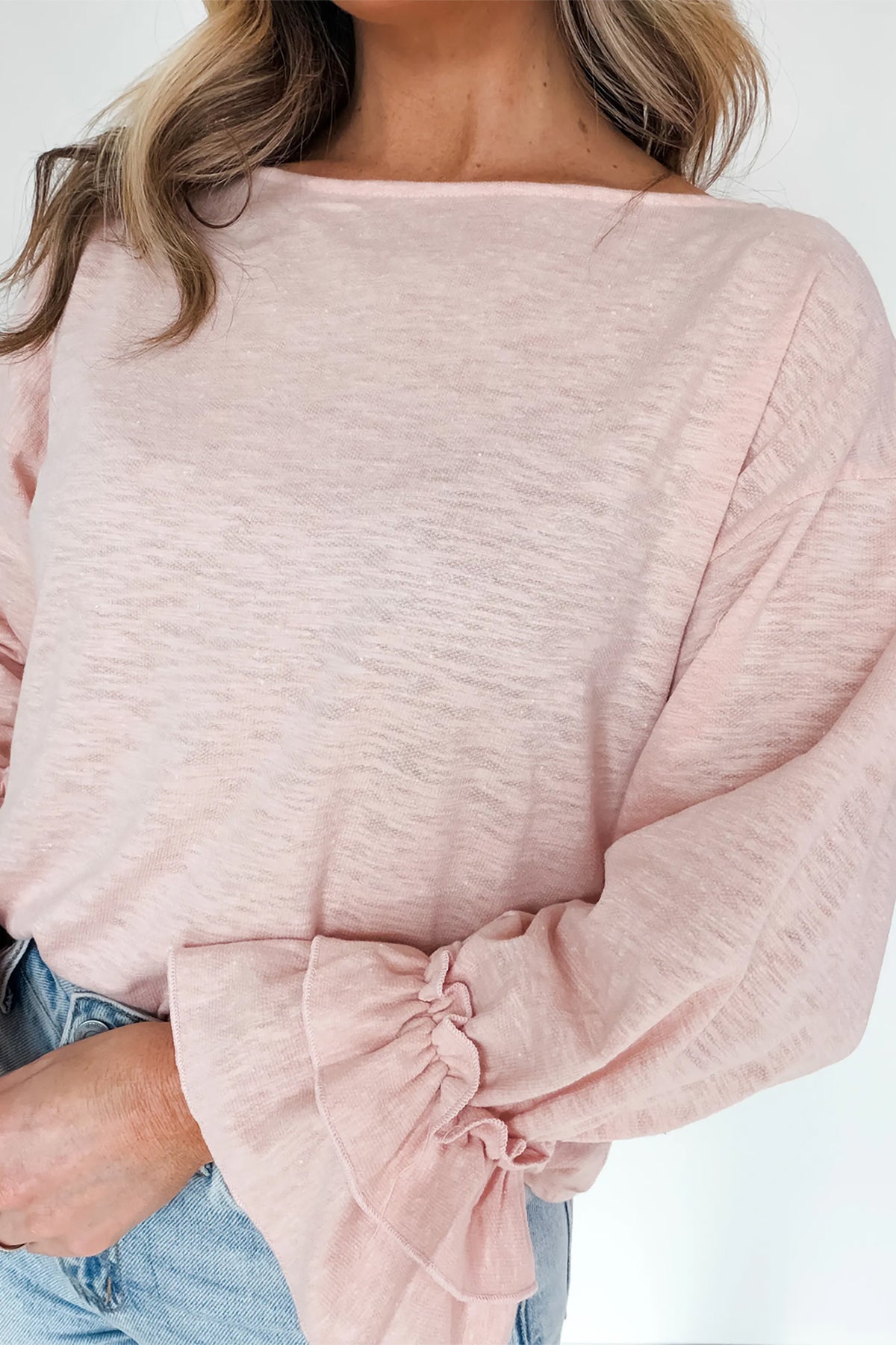 Gossamer Pink Long-Sleeve Ruffle Cuff Top