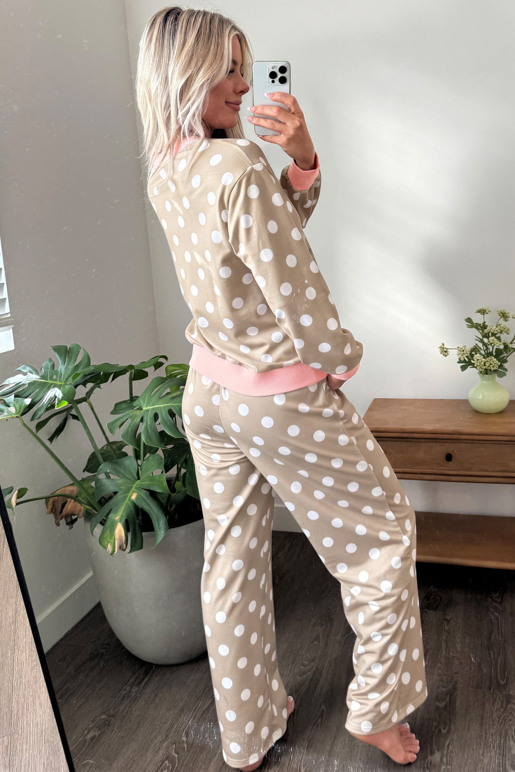 Polka Dot Contrast Trim Pant Set