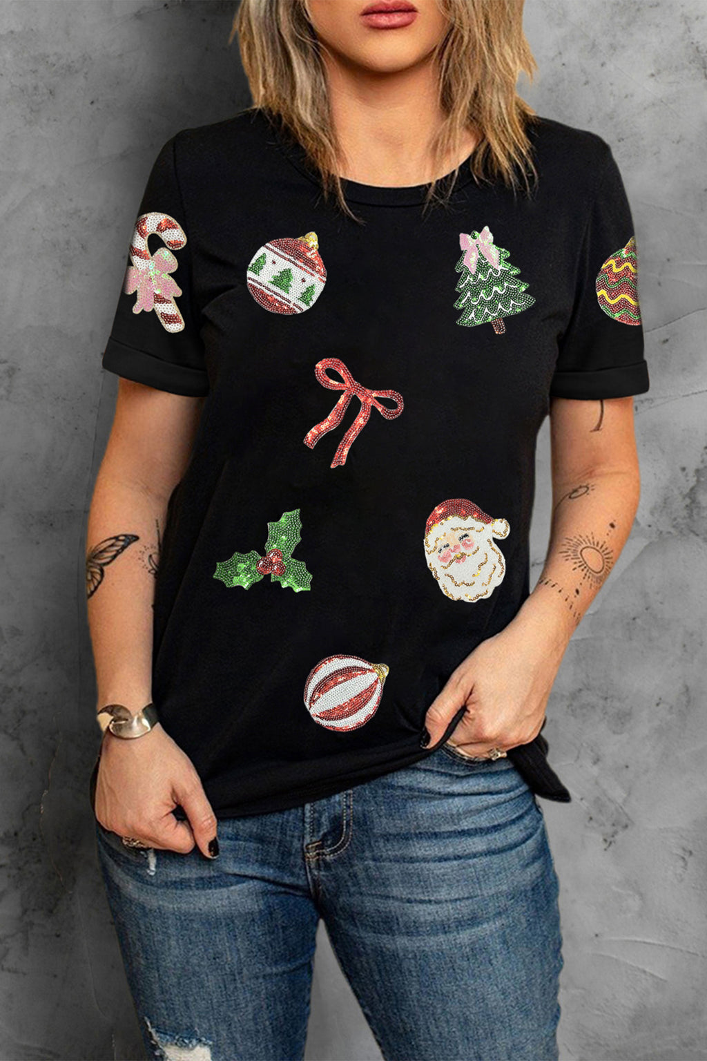 Black Christmas Sequin Graphic Tee