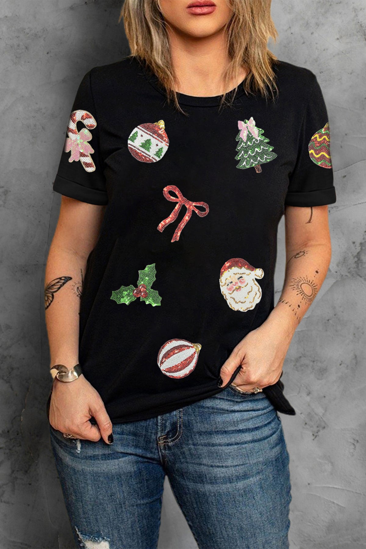 Black Christmas Sequin Graphic Tee