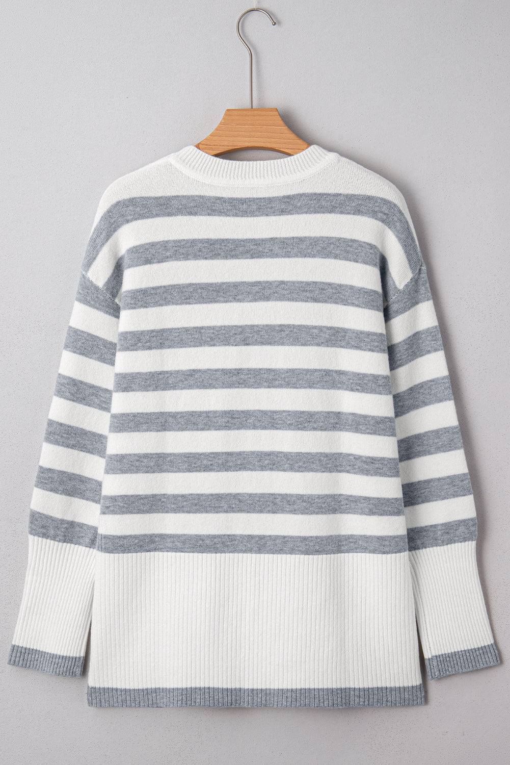 Gray Stripe Ribbed Tunic Sweater
