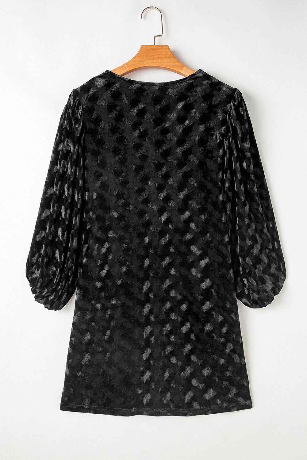 Black Balloon-Sleeve Velvet Mini Dress