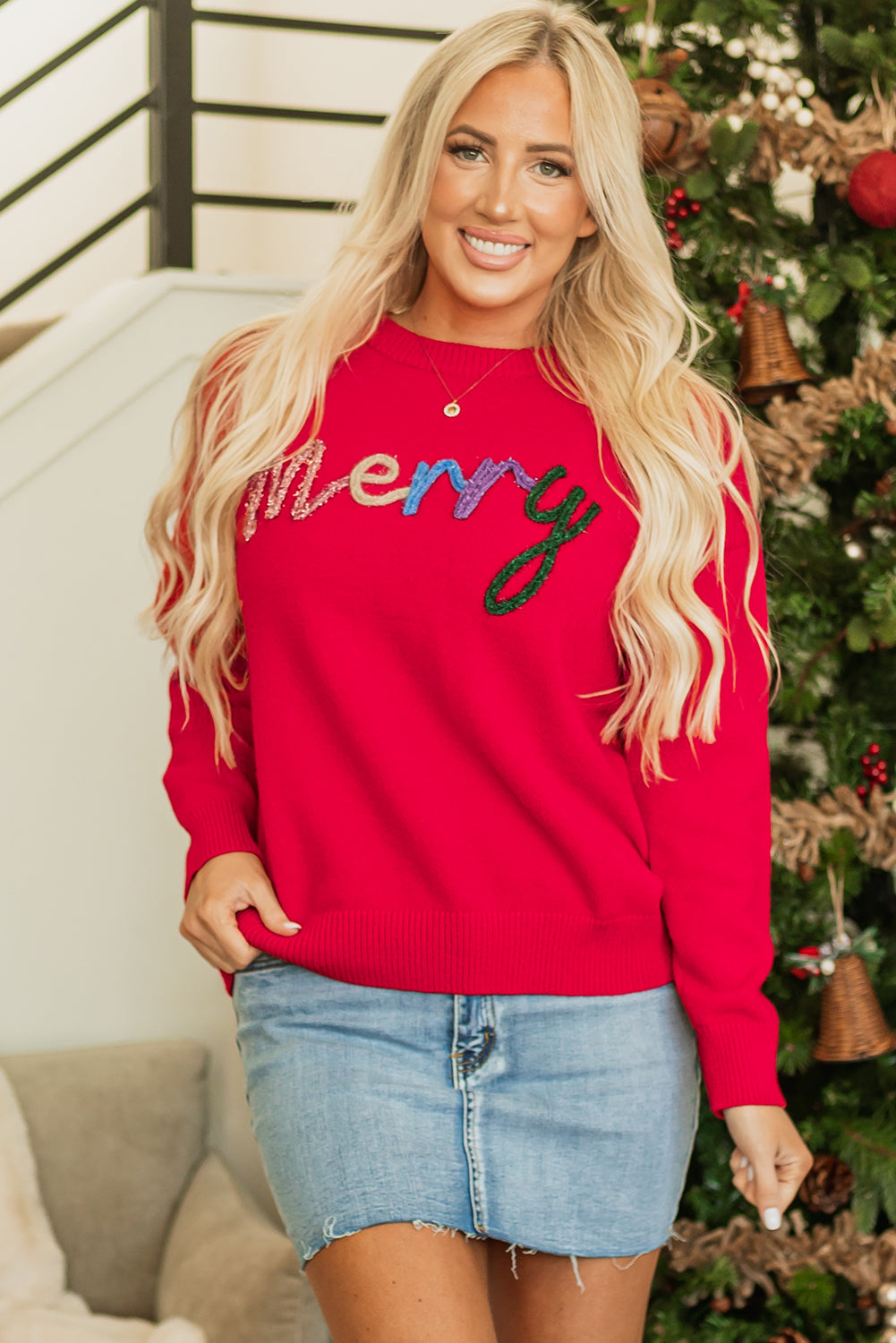 Fiery Red Tinsel Merry Sweater