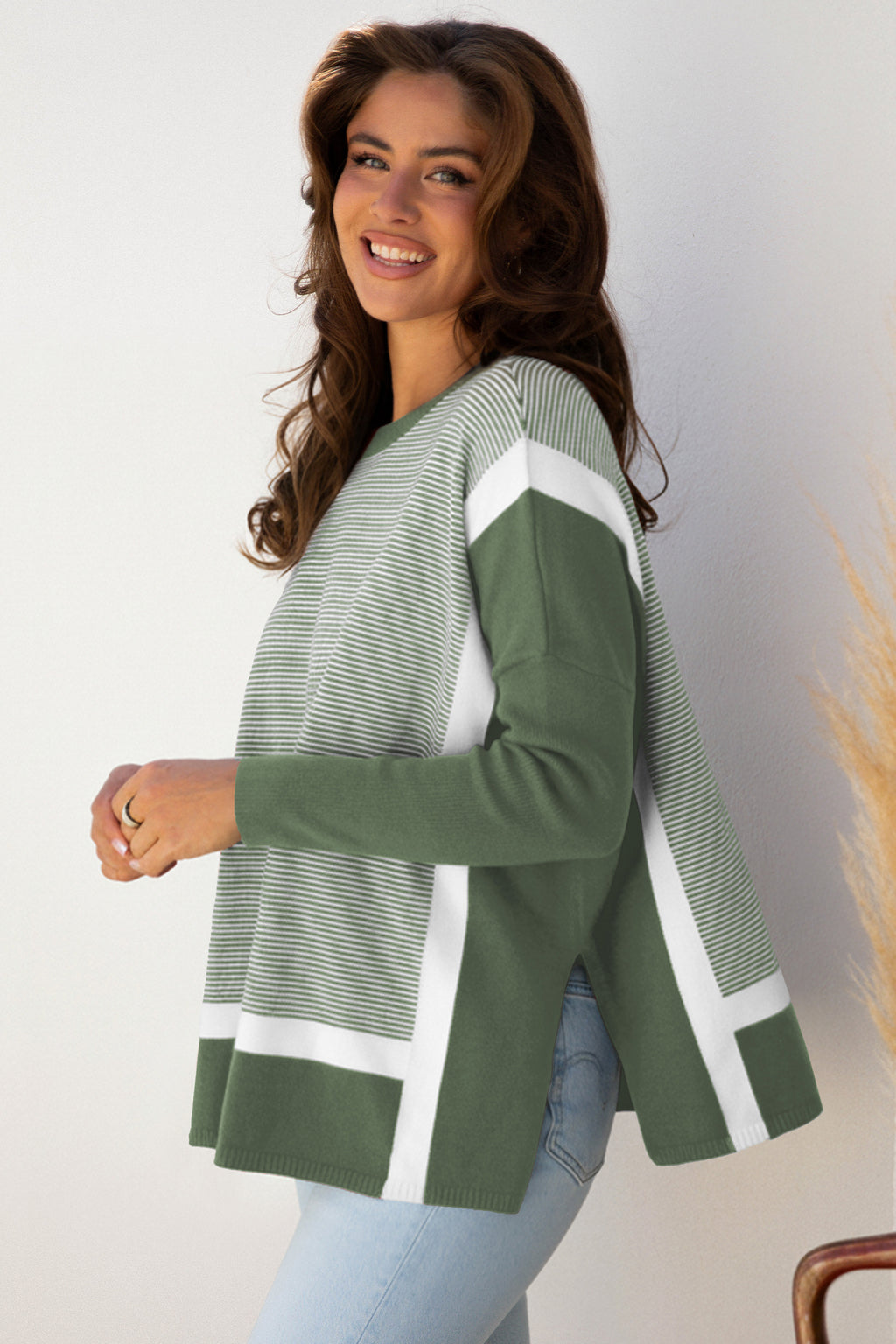 Striped Dolman Oversized Sweater