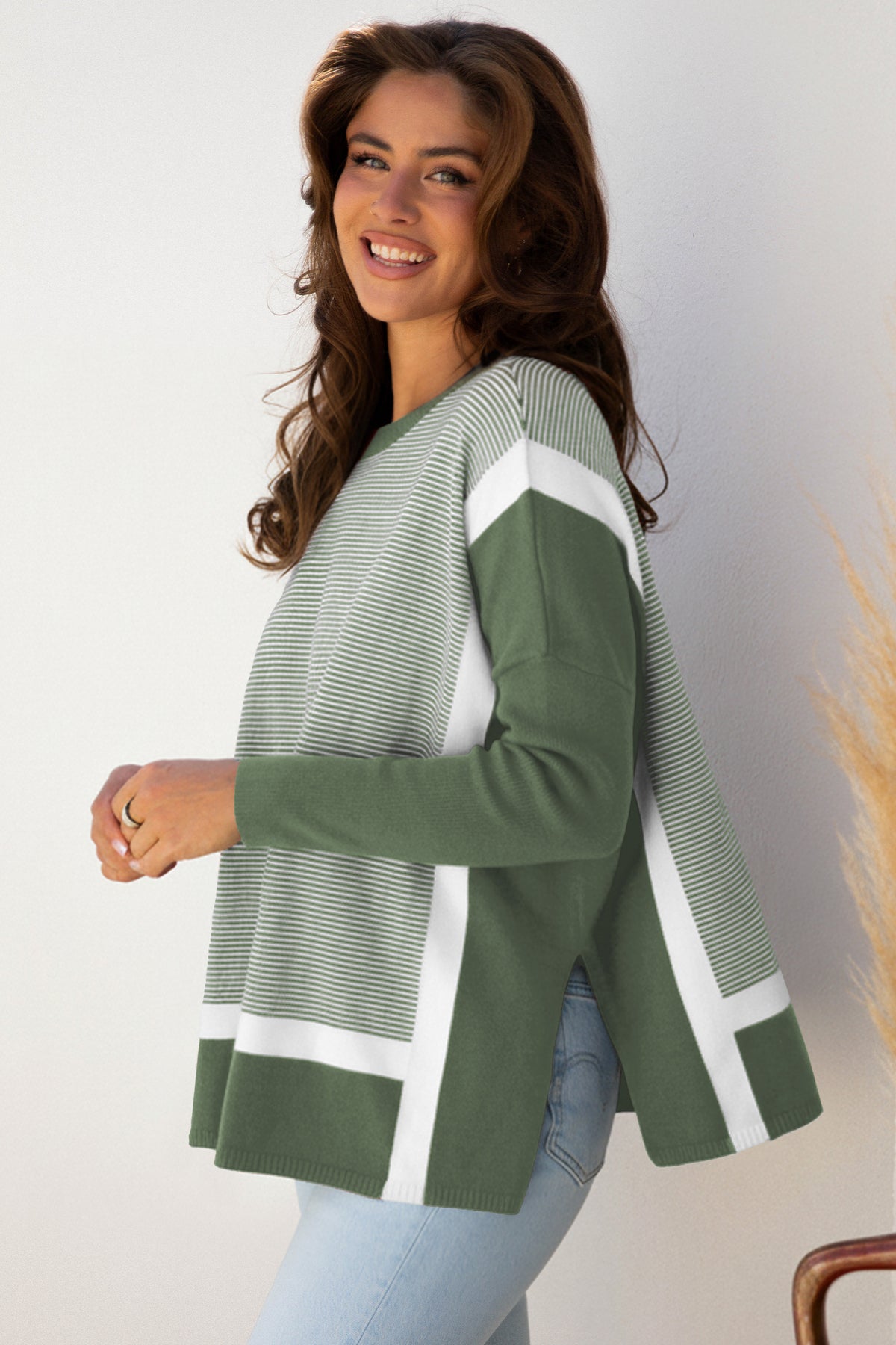Striped Dolman Oversized Sweater