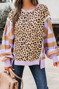 Purple Stripe Leopard Patchwork Sweatshirt