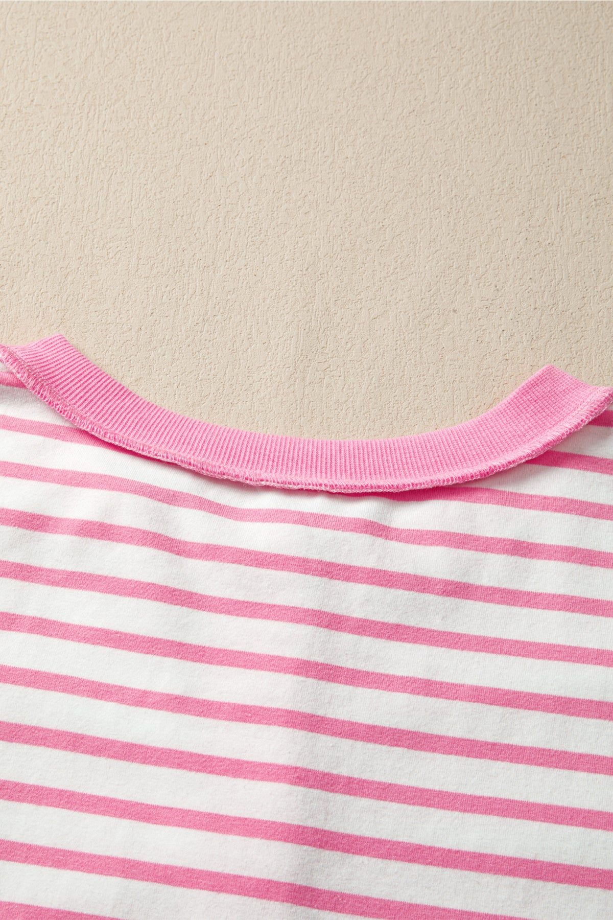Pink Stripe Half Placket High Low Short-Sleeve Top