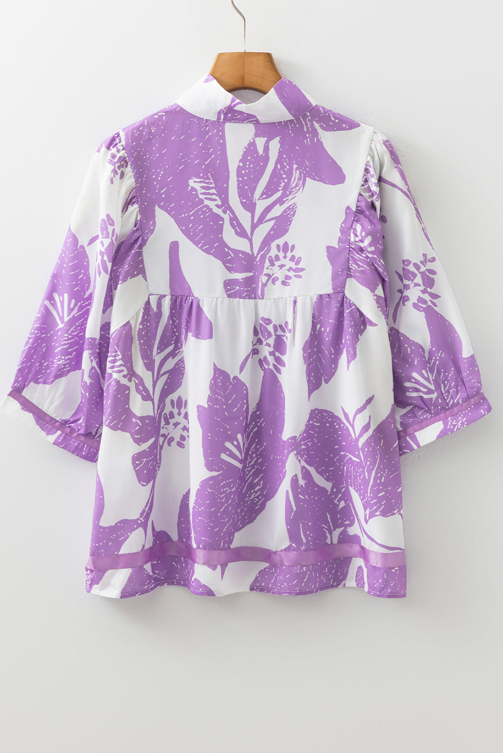 Purple Leafy Split-Neck Blouse