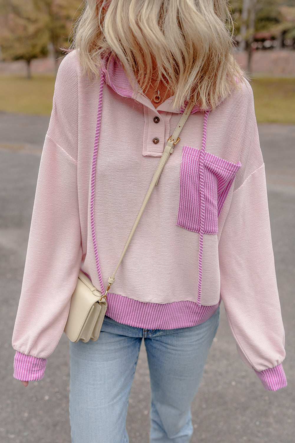 Light Pink Colorblock Hooded Top