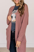 Mineral Red Waffle-Knit Pocket Cardigan