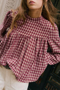 Coral Country Plaid Keyhole Blouse