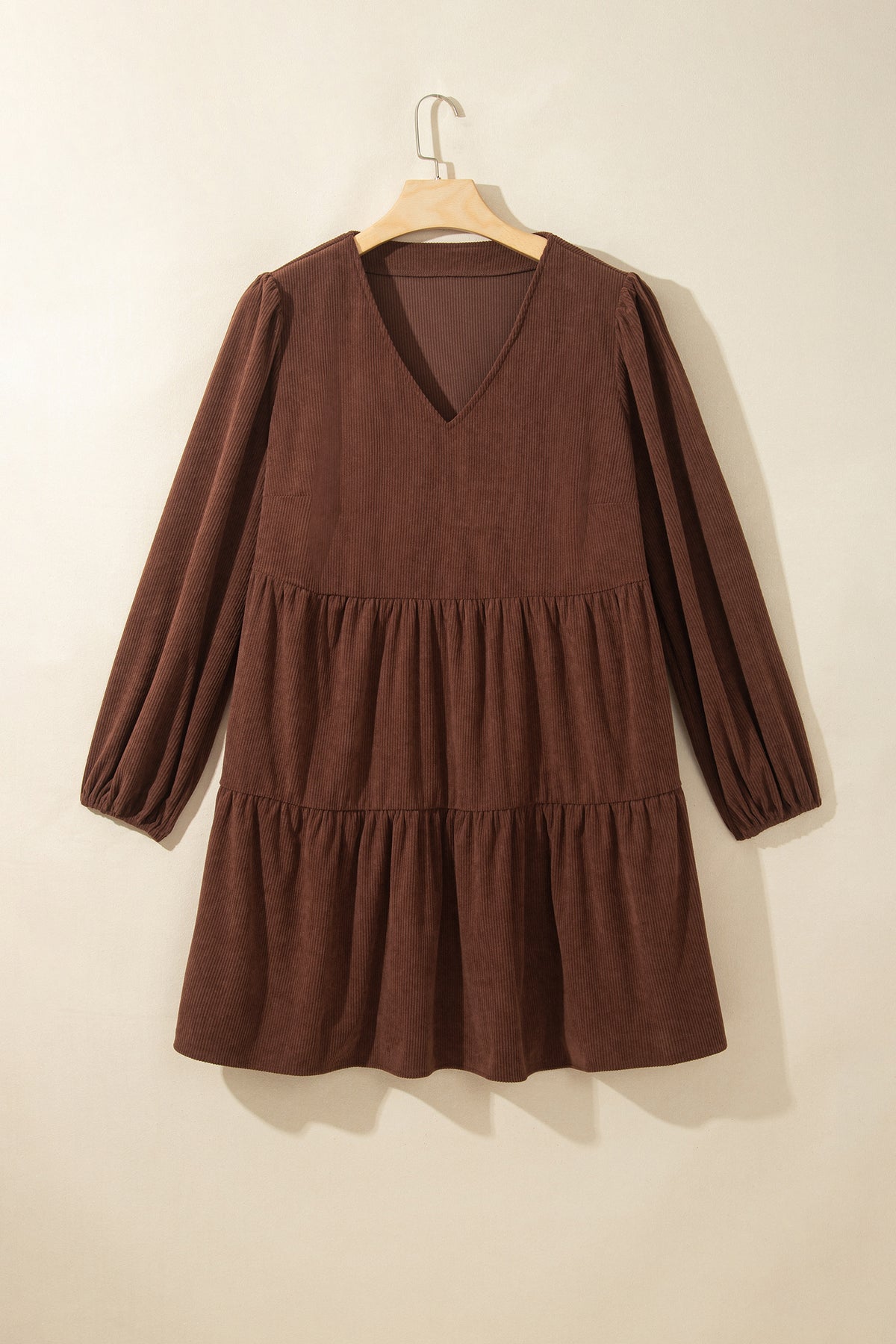 Plus size Dear-Lover corduroy V-neck long sleeve mini dress with winter-inspired design and comfortable fit.