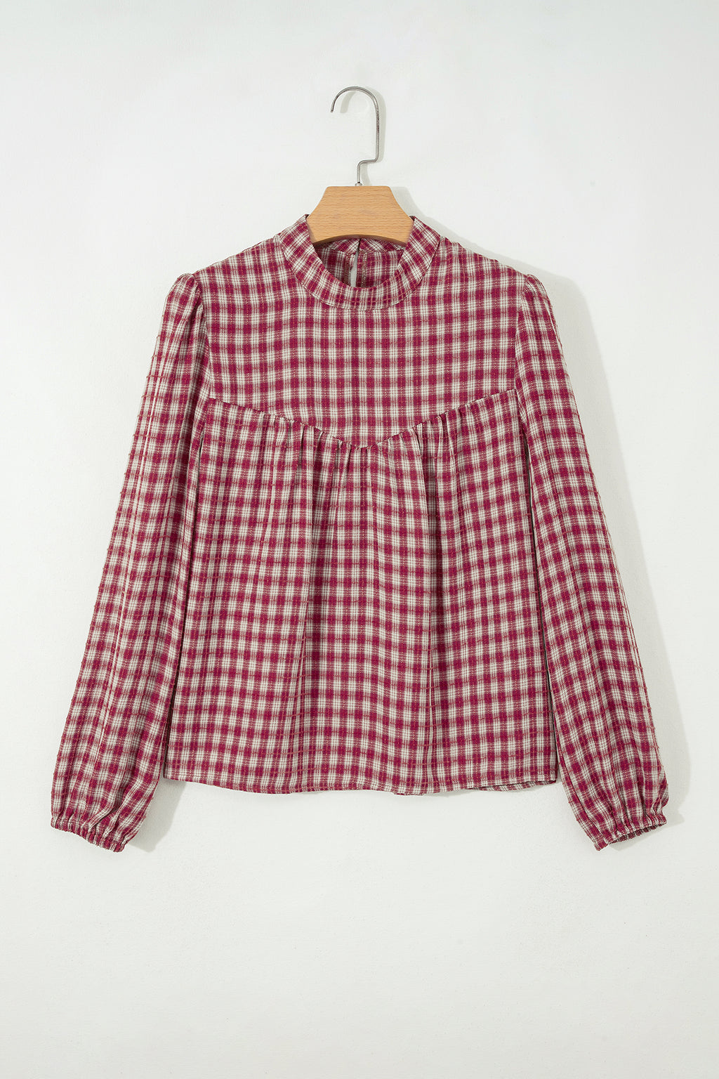 Coral Country Plaid Keyhole Blouse