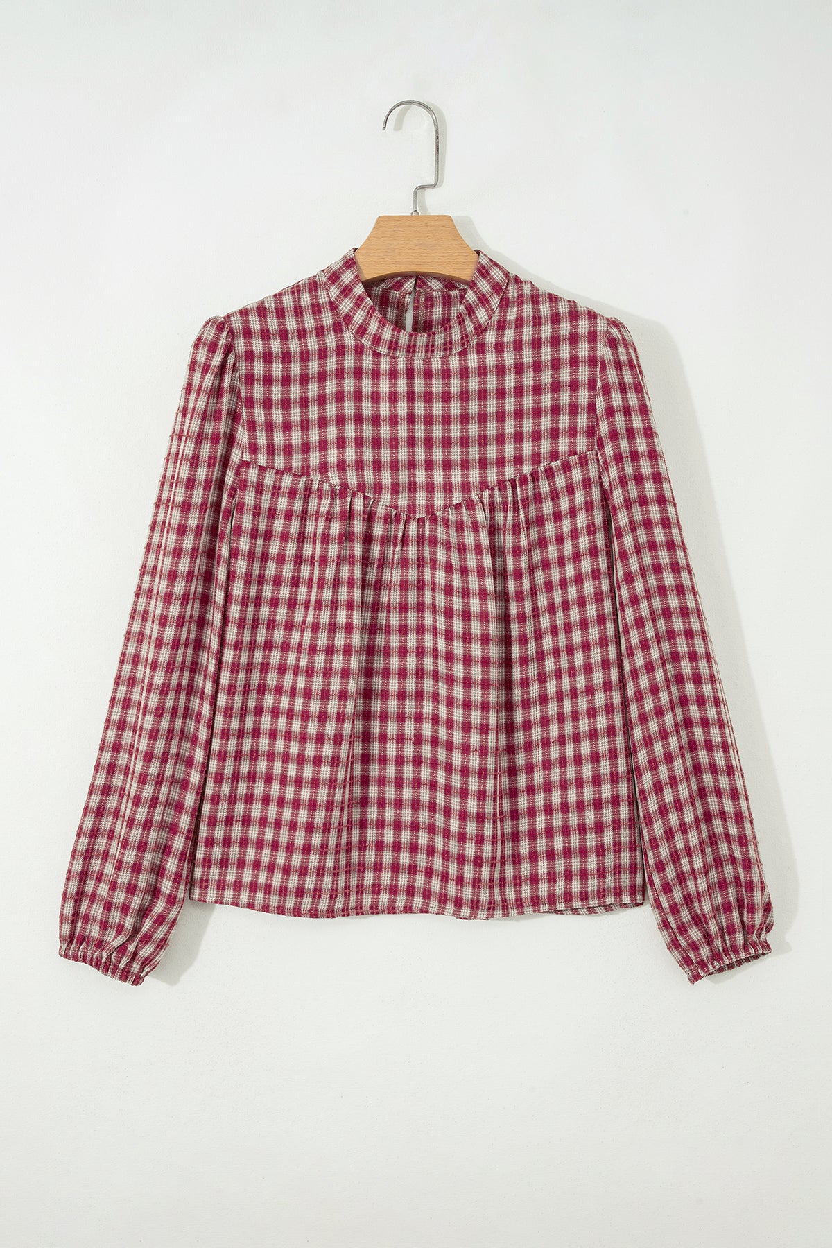Coral Country Plaid Keyhole Blouse