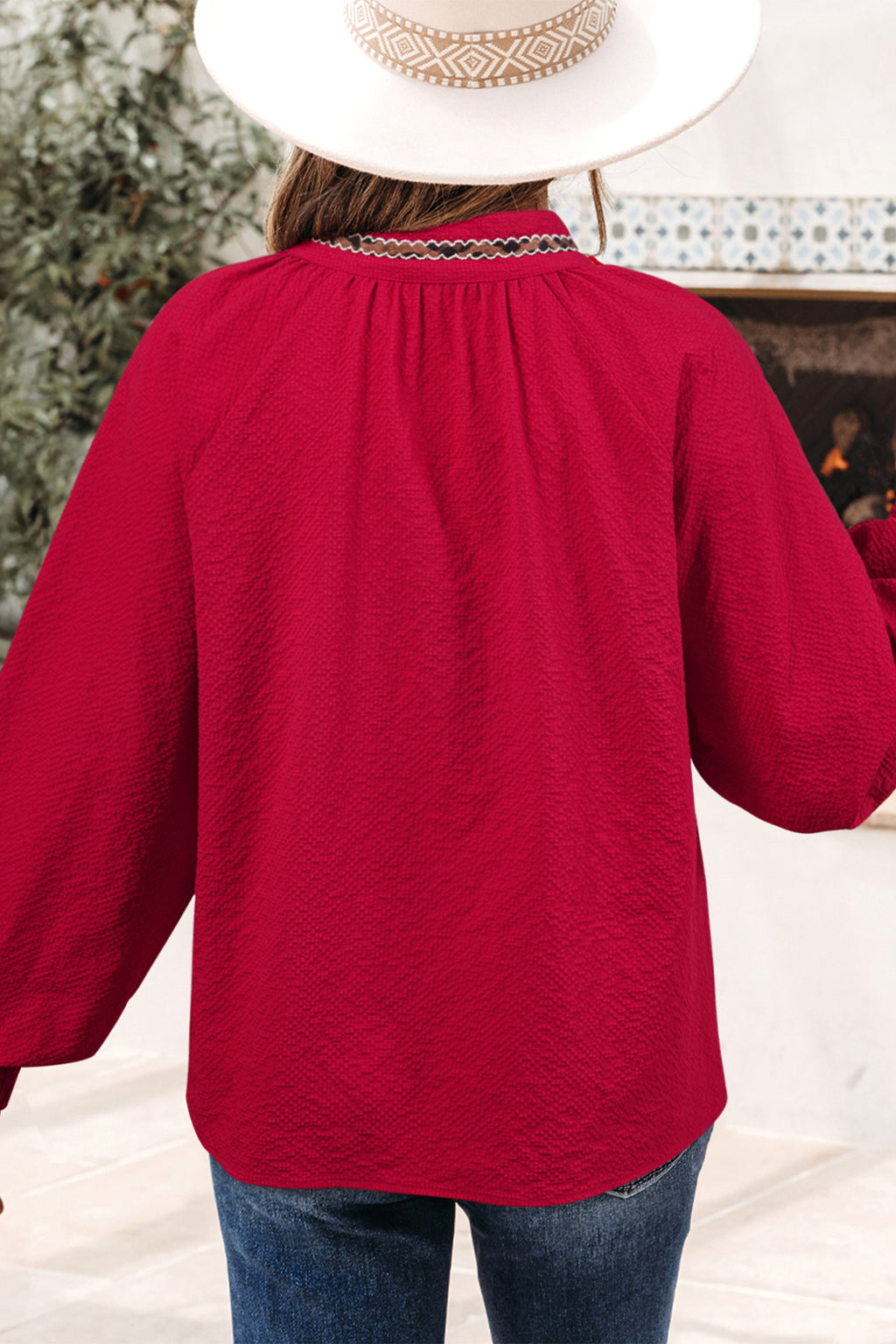 Racing Red Leopard Jacquard Blouse
