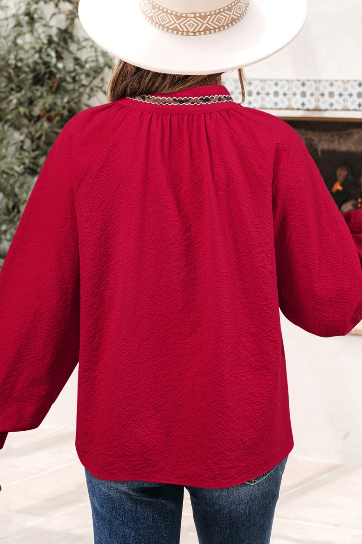 Racing Red Leopard Jacquard Blouse