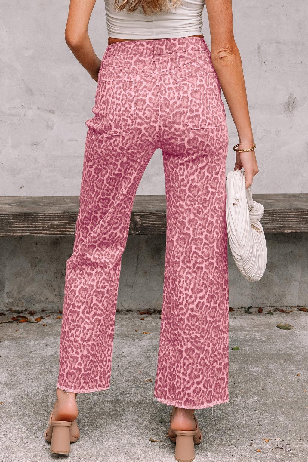 Leopard Frayed Wide-Leg Jeans