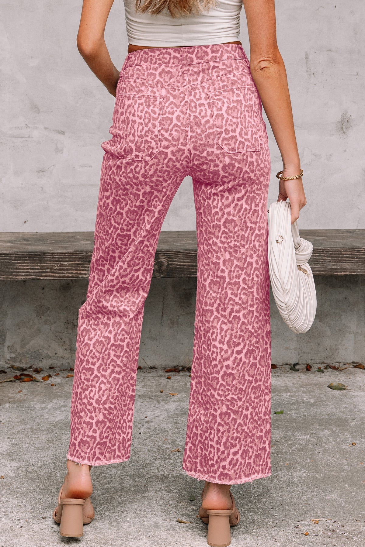 Leopard Frayed Wide-Leg Jeans