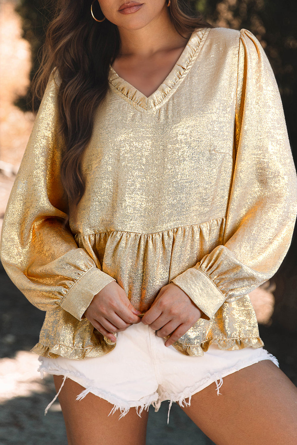 Rose Red Metallic Babydoll Blouse