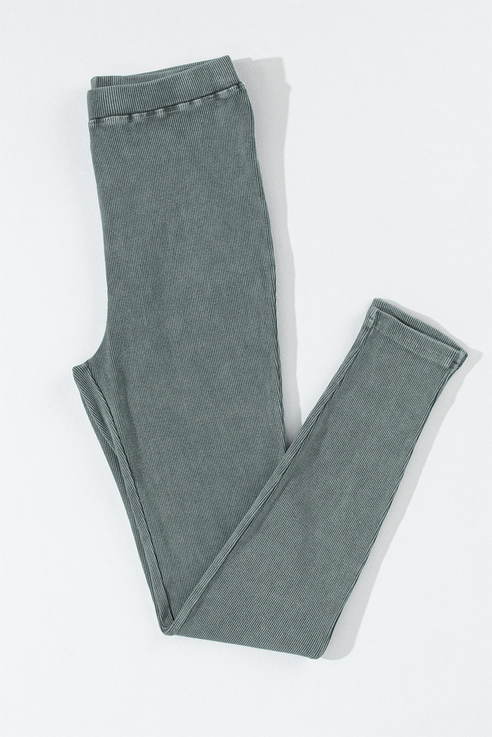 Dark grey vintage wash ribbed leggings from Dear-Lover, featuring a comfortable, fitted design and textured ribbed fabric.