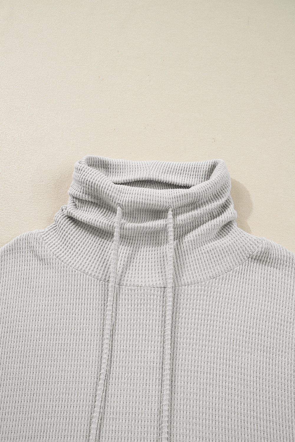 Light Grey Textured Knit Drawstring Cowl Neck Oversize Top with Side Slits