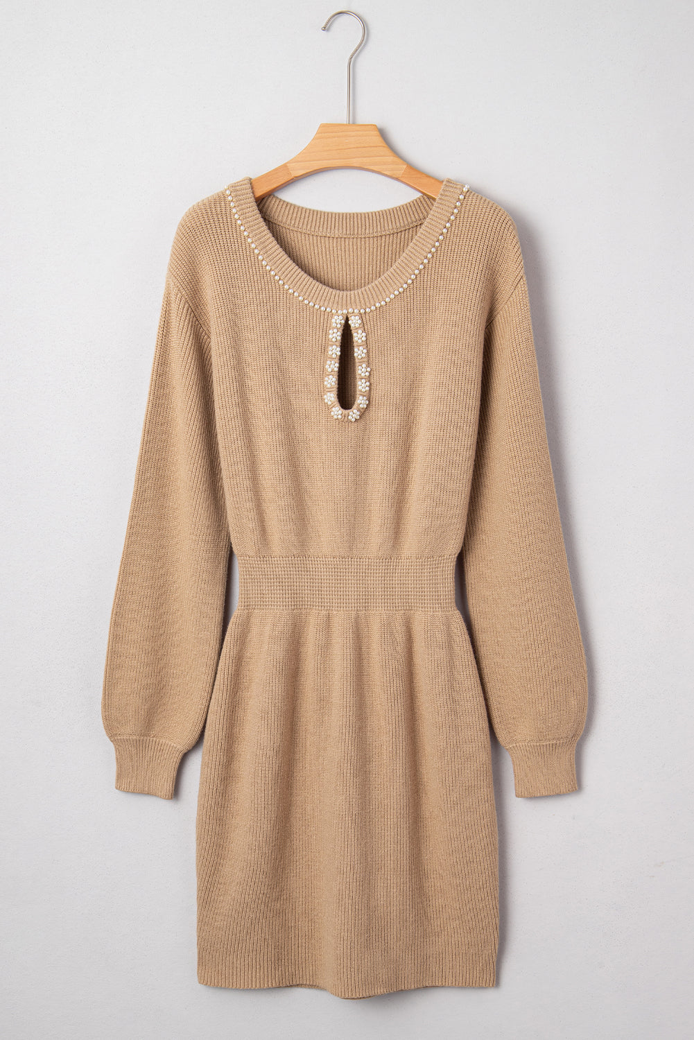 Smoke Gray Pearl Embellished Sweater Dress