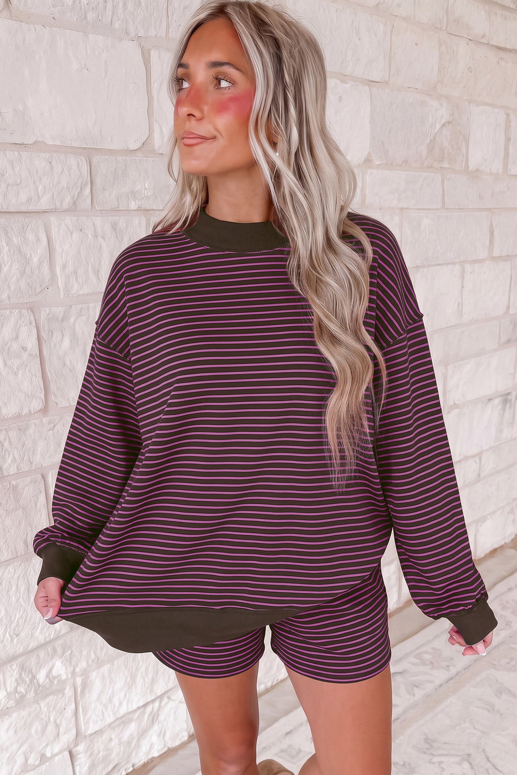 Blue Stripe Pullover & Shorts Set