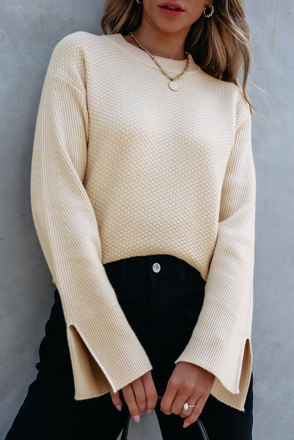 Parchment Textured Split-Cuff Sweater