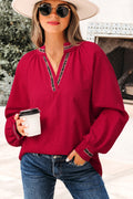 Racing Red Leopard Jacquard Blouse