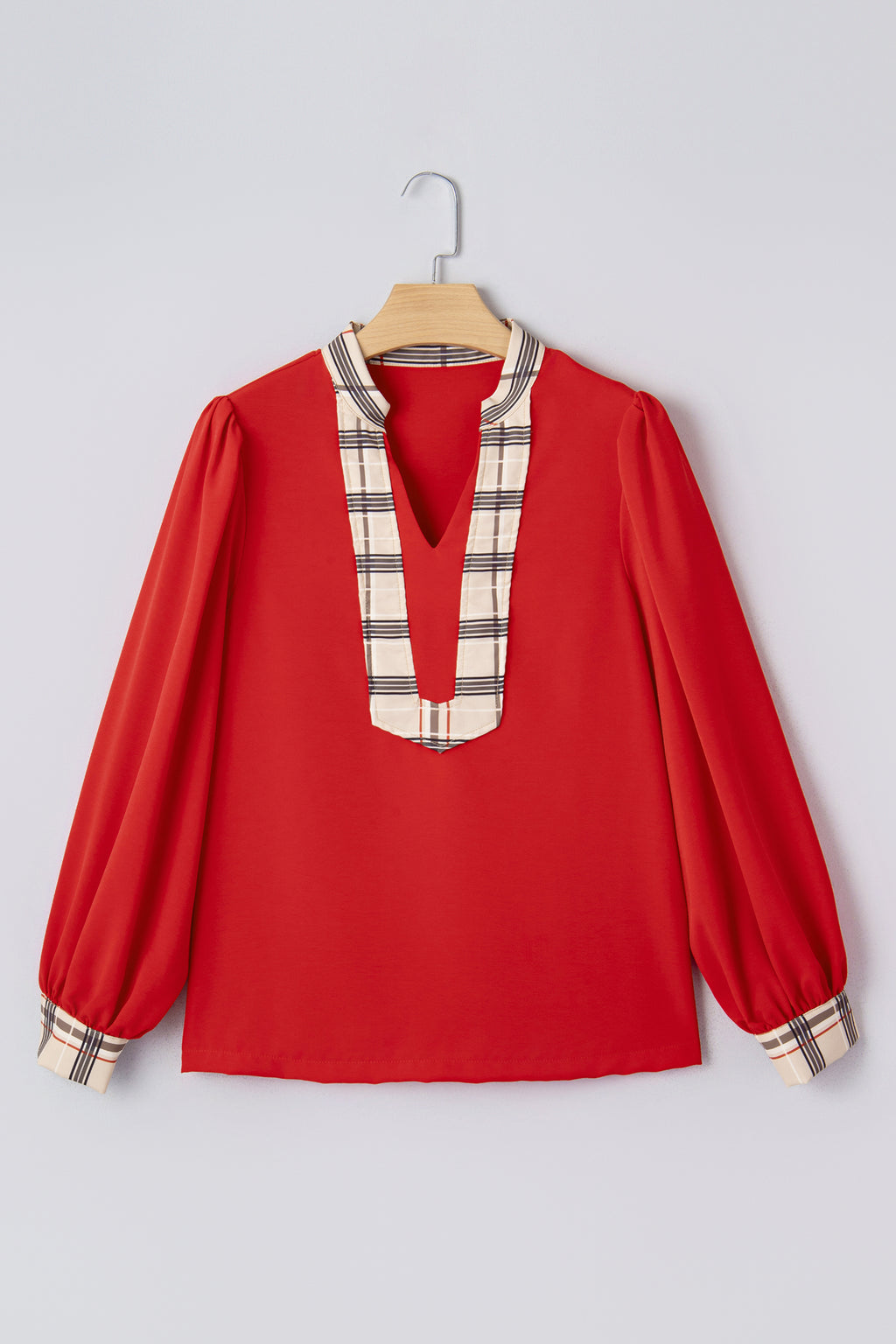 Racing Red Plaid Patchwork Blouse