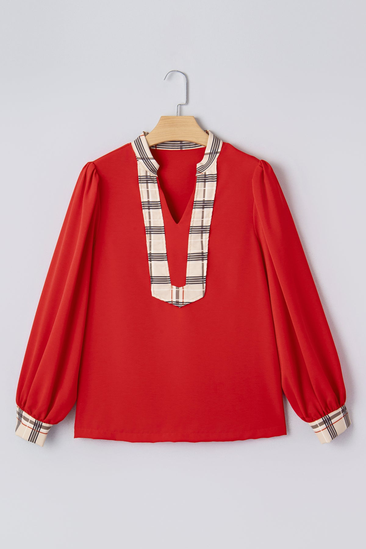 Racing Red Plaid Patchwork Blouse