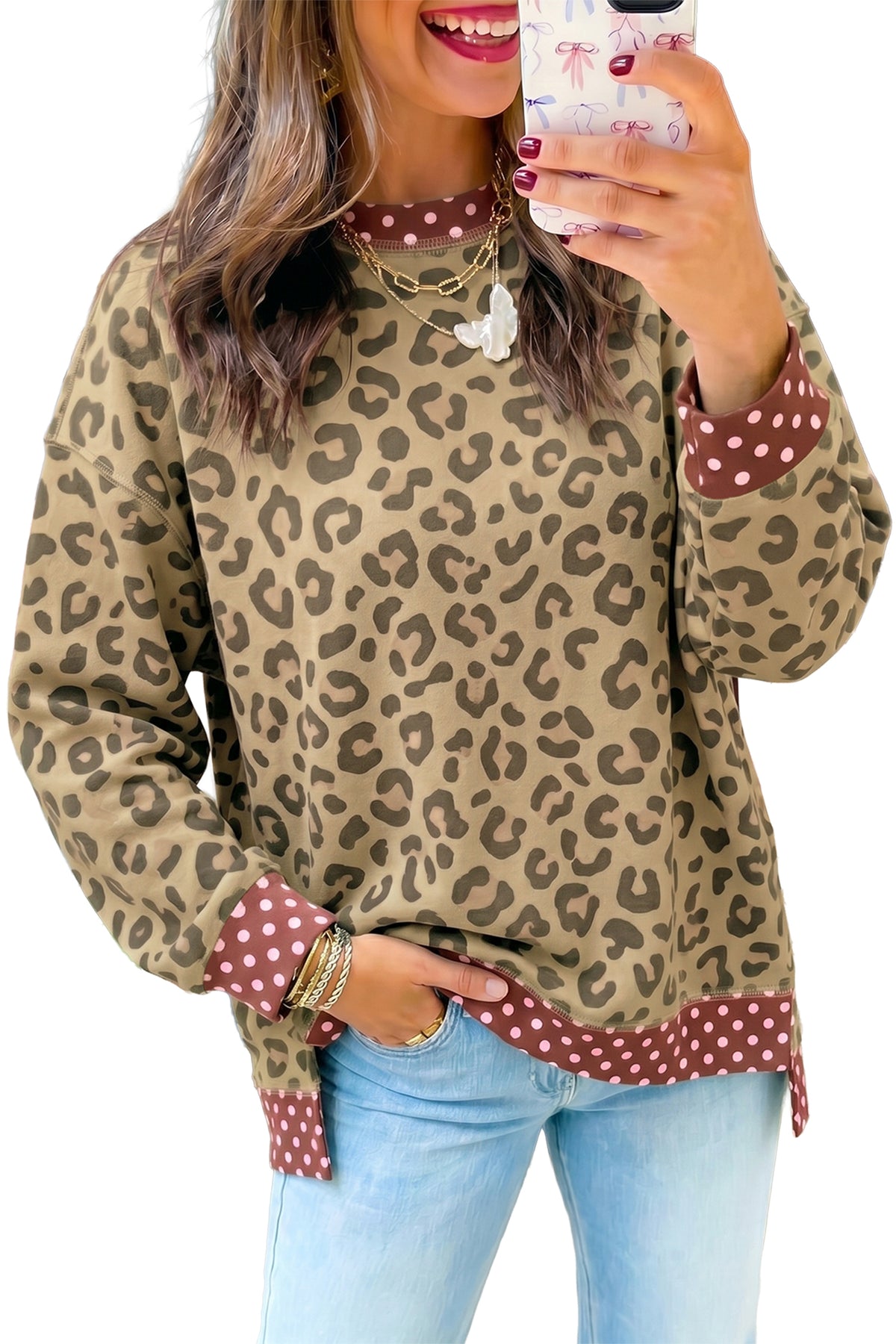 Leopard Polka Dot Colorblock Top
