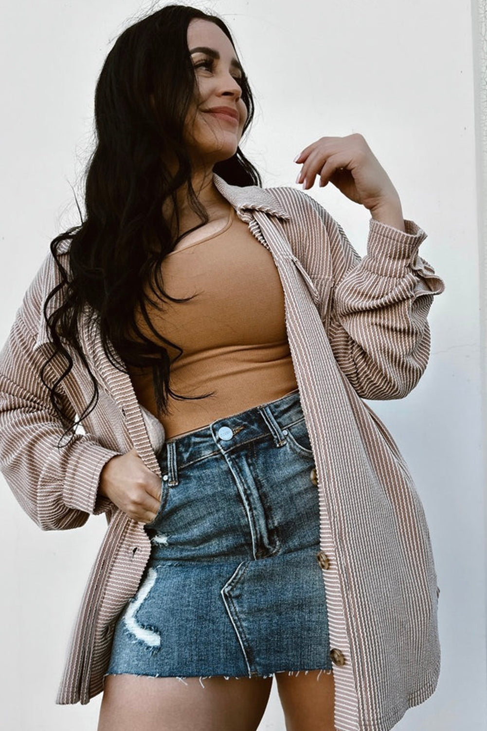 Plus Size Smoke Gray Corded Shacket