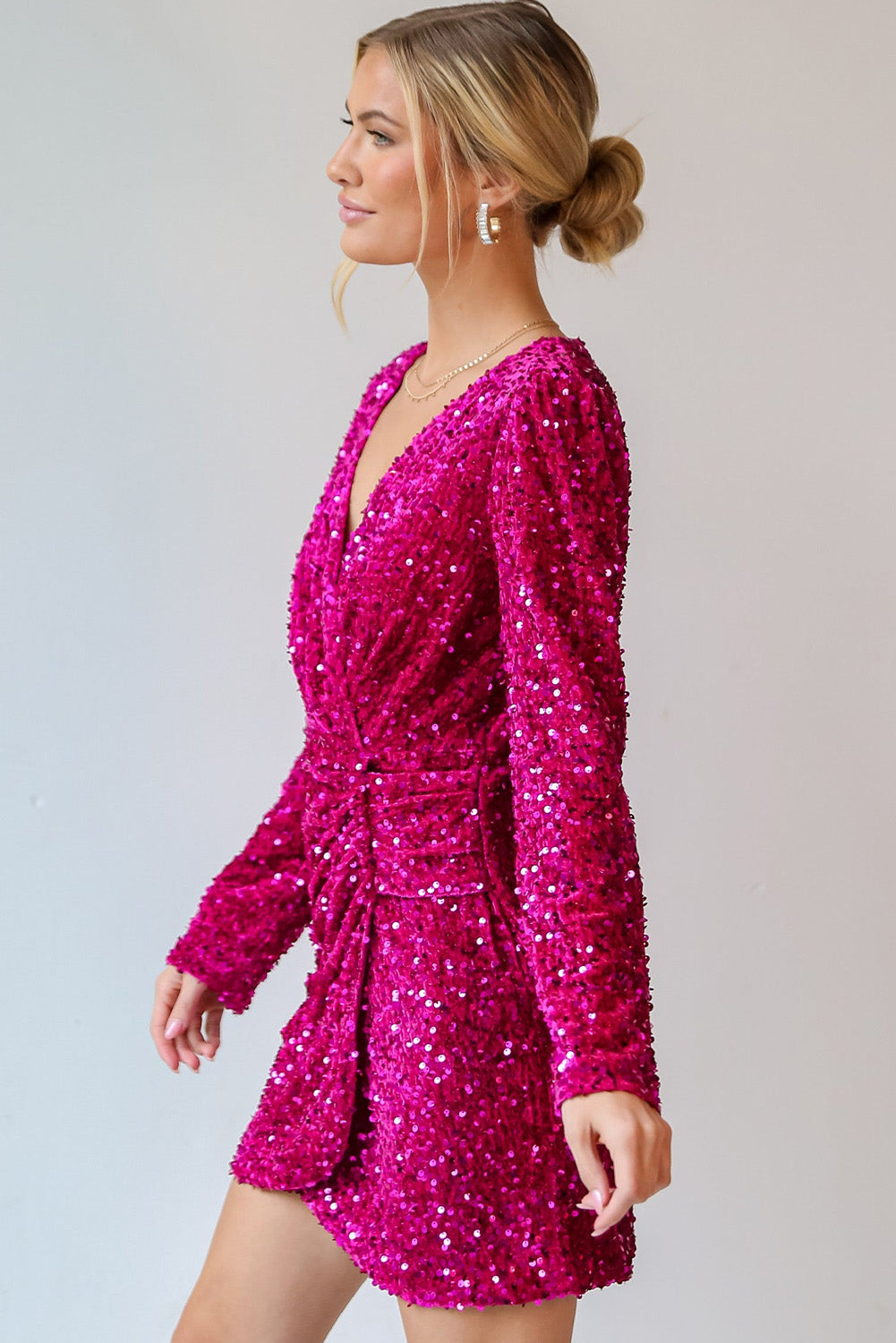 Pitaya Pink Velvet Sequin Mini Dress