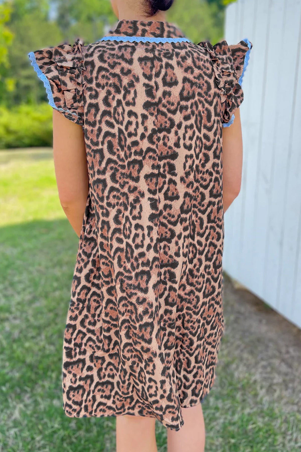 Khaki Leopard Lace-Trim Mini Dress